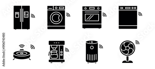 Smart home appliances wireless connectivity icons set