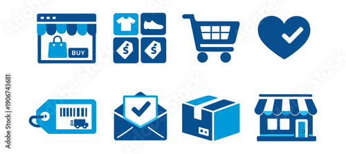 E-commerce blue icons set