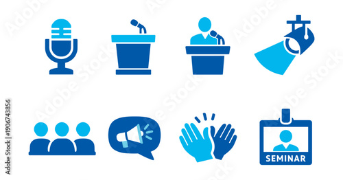 Presentation and Speech Blue Icons Set