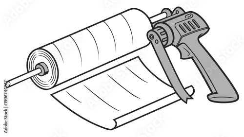 A vector graphic illustration of a tape gun with a roll of tape