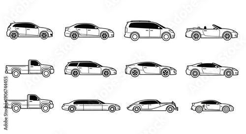 Collection of various car outlines and silhouettes.