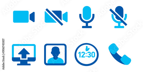 Digital communication and video conferencing flat icons set