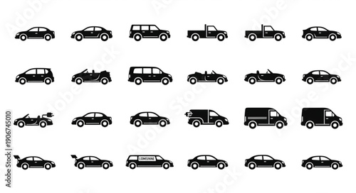 Collection of various car icons and silhouettes.