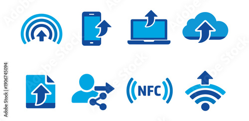 Data Sharing and Connectivity Blue Icons Set