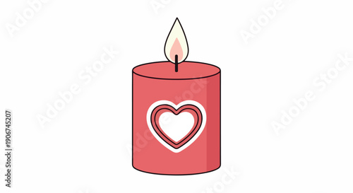 A simple illustration of a lit red candle with a heart design on a white background.