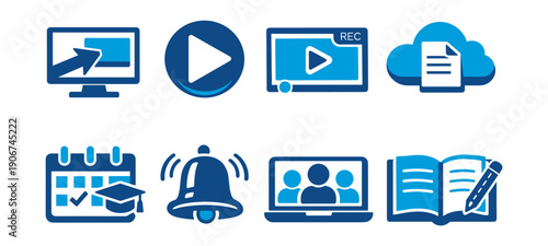 Online Services Blue Flat Icons set
