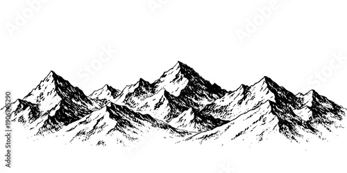 Vector illustration of a majestic snowy mountain landscape featuring high alpine peaks and glaciers under a cold winter sky in the Swiss Alps or Himalaya range