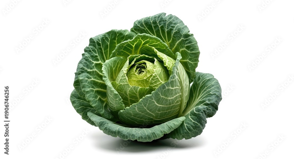 Fototapeta premium Cabbage with rich green foliage isolated on a pure white background