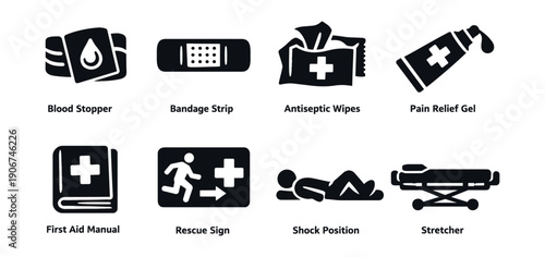 First Aid Black and White Icons Set