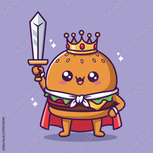 Cute Hamburger King Character Vector Illustration