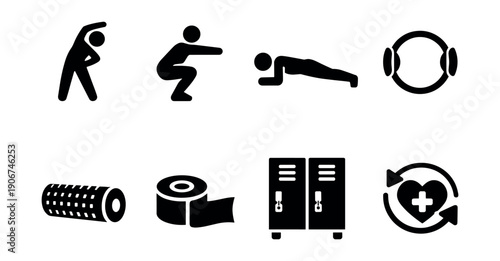 Fitness and gym activities icons set
