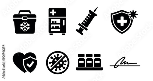 Medical and health black and white icons set