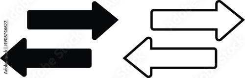 Arrow icon set in flat and line style, direction pointer symbol collection and group, black monochrome vector illustration isolated on transparent background for web and app interface