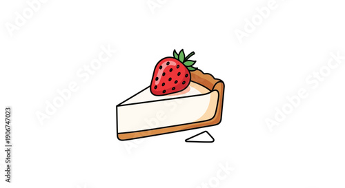 Delicious Slice of Strawberry Cheesecake with a Single Strawberry on Top on Isolated White Background