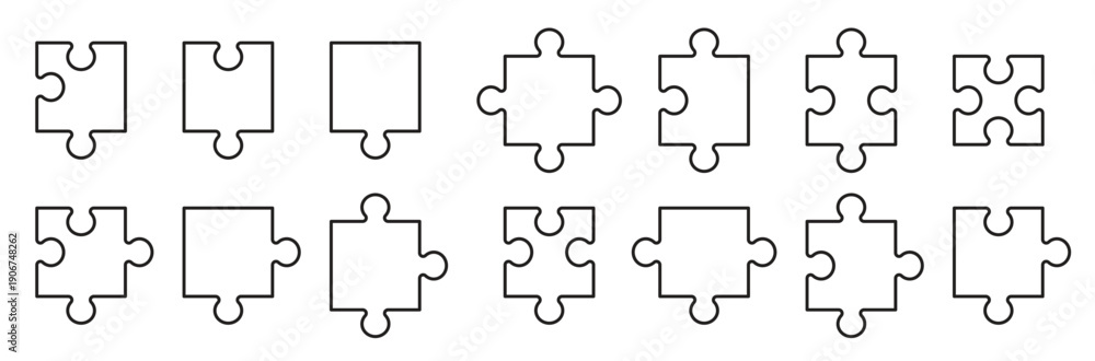 Obraz premium Puzzle Pieces Outline Vector Icon Set
