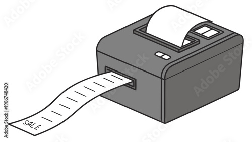 A vector graphic illustration of a receipt printer with a sale receipt