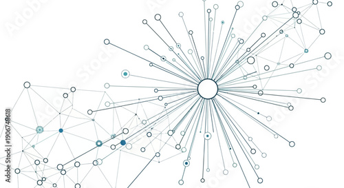 Abstract network connection with radiating lines and dots on an isolated white background