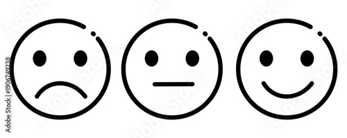 3 Feedback emoticons in line style, vector icon set. Sad, neutral and happy faces