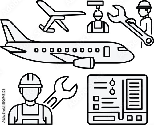 Vector illustration of airplane maintenance and repair