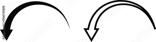 Arrow icon set in flat and line style, direction pointer symbol collection and group, black monochrome vector illustration isolated on transparent background for web and app interface