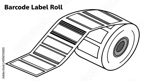 A vector graphic illustration of a barcode label roll with a white background