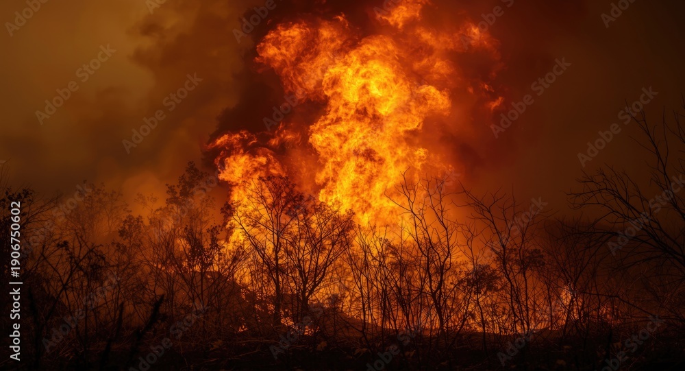 Fototapeta premium Human sparked forest fire grows rapidly, causing catastrophic environmental harm