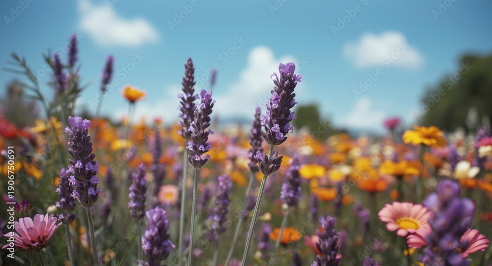 Obraz premium Blooming lavender flowers thriving in a colorful garden