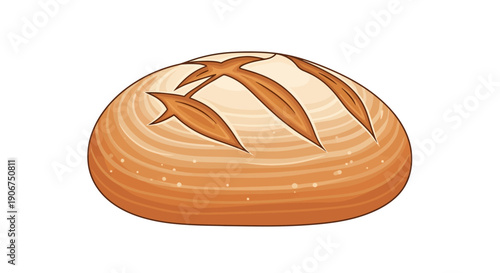 Single Rustic Round Sourdough Bread Loaf, isolated white background
