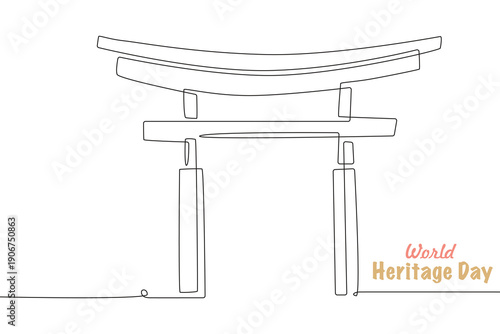 Torii Gate. World heritage day concept one-line drawing