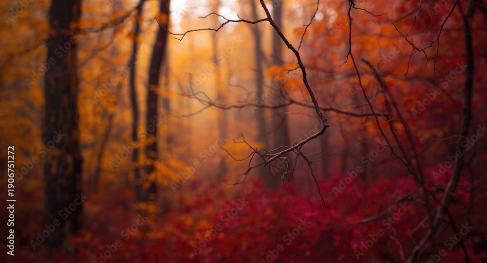Obraz premium Blurred autumn woodland background producing suspenseful Halloween themed visuals