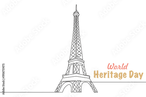 Eiffel Tower. World heritage day concept one-line drawing