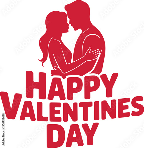 Happy valentines day vector with romantic couple embracing and hugging in passionate silhouette