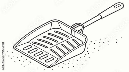 A minimalist line art illustration of a dustpan and brush, perfect for cleaning and household chores