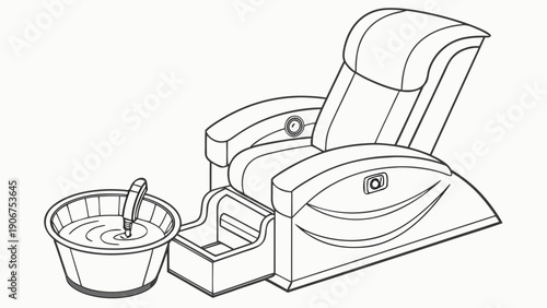 A vector graphic illustration of a modern spa pedicure chair with a foot bath