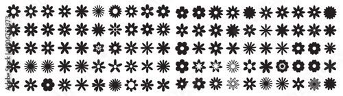 Black flower vector set feature abstract floral design silhouettes, and geometric patterns. Ideal for decoration, logos, and design projects. Includes minimalist botanical elements for creative illust