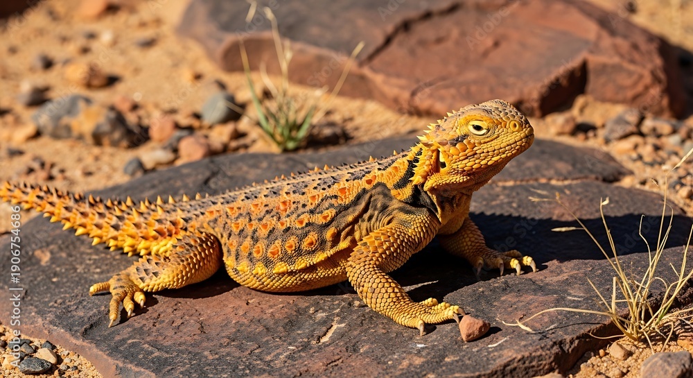 Fototapeta premium uromastyx lizard basking on rocky desert terrain