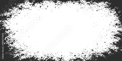 Abstract grunge frame design featuring black ink splashes and paint splatter textures on a vector border illustration with a dirty art pattern stain background