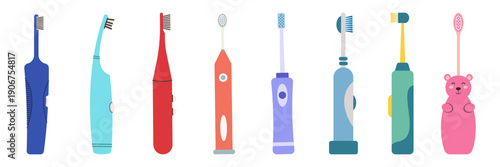 Colorful toothbrush and dental tools illustration set