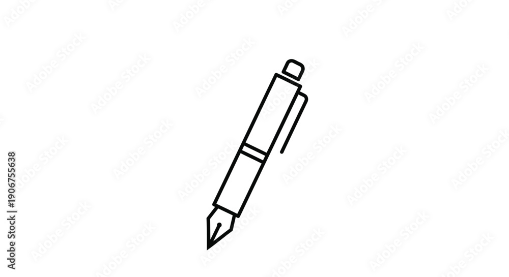 Fototapeta premium Simple line drawing of a fountain pen isolated against a white background