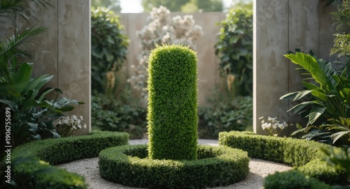 Healthy green cylindrical foliage trimmed in a beautifully designed garden