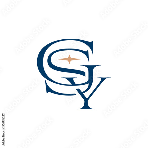 Classic Elegant Navy Blue GSY Monogram Star Luxury Law Firm Logo Design Vector