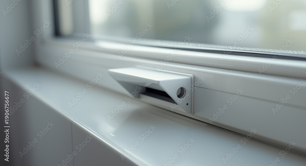 Obraz premium Horizontal view of white PVC window with functional ventilation piece in natural illumination