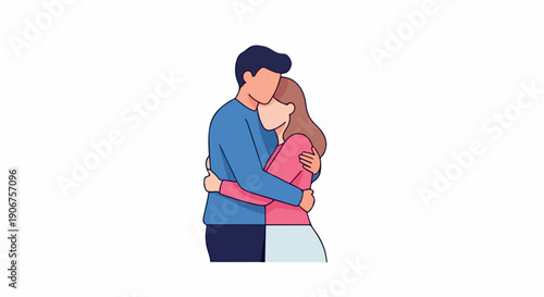 Illustration of a man and woman embracing each other with love and care on a white background.