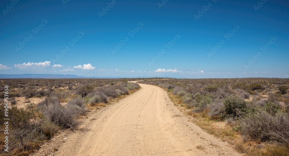 Fototapeta premium A winding trail runs through an open arid area marked by sparse bushes
