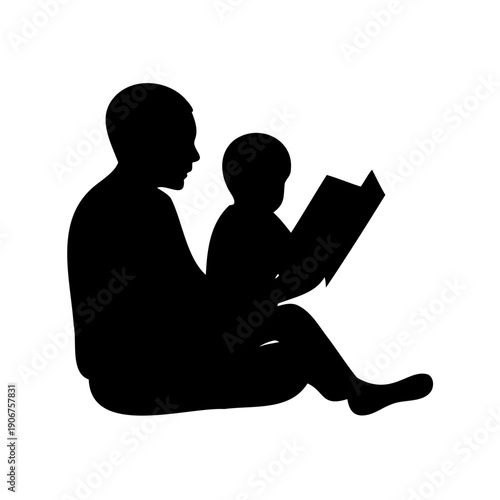 Silhouette of a parent reading a book to a child sitting together