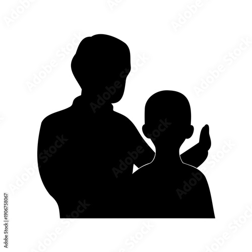 Silhouette of parent with arm around child in monochrome illustration