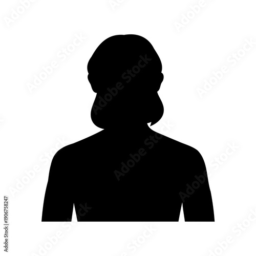 Black silhouette of a woman facing away from the viewer on white