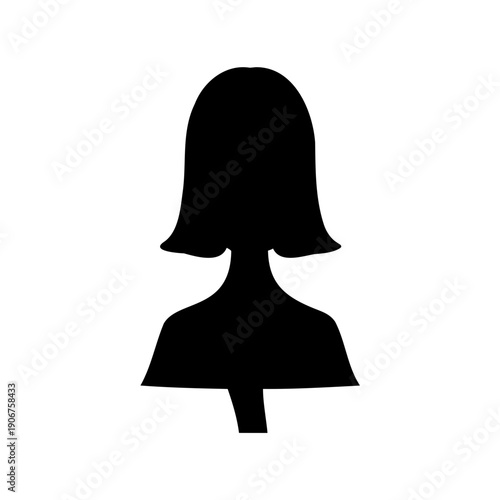 Black silhouette of a woman with a bob hairstyle on white background