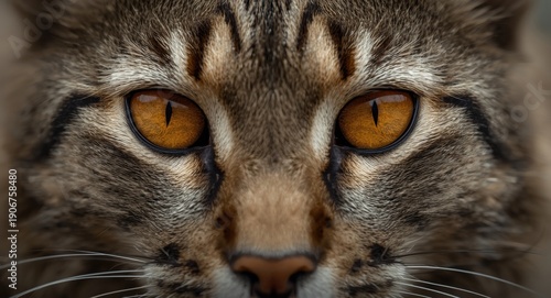 Expressive amber eyes of a wild cat close up
