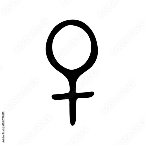 Hand drawn Venus symbol depicting the astrological female symbol black and white